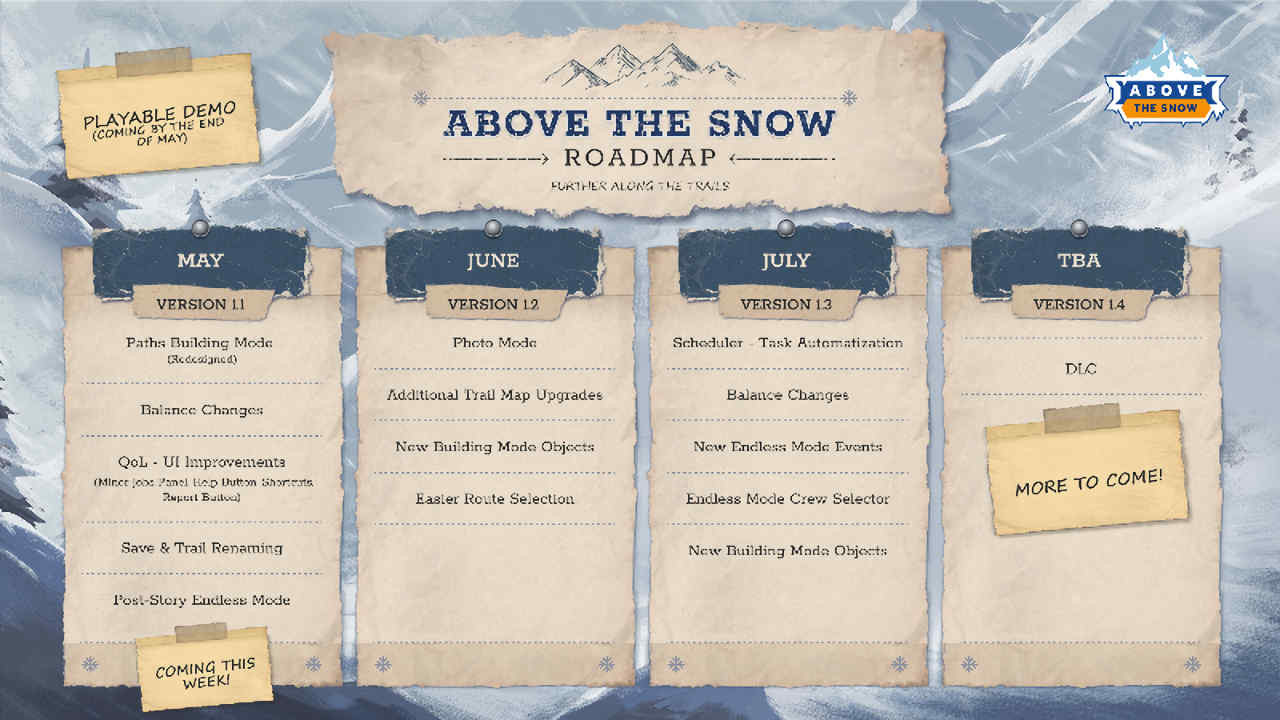 Above The Snow releases roadmap