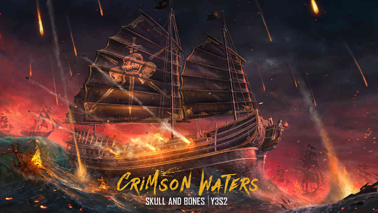 Skull and Bones sailing Crimson Waters