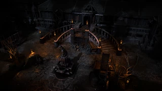 لقطة من عالم Path of Exile 2 تظهر منطقة/بلدة وتفاصيل البيئة